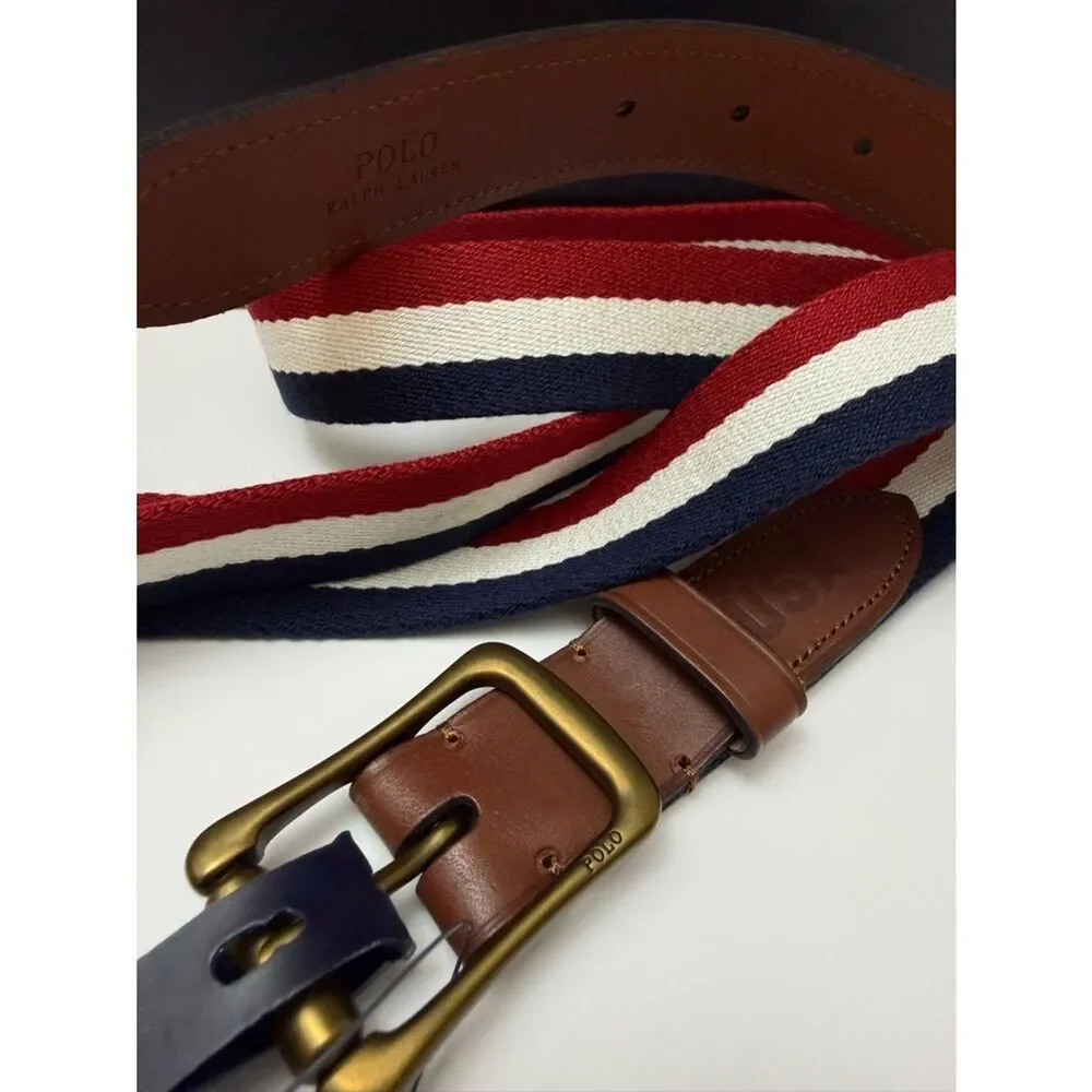 Polo Ralph Lauren Men’s 3X Striped Belt Leather Trim Golf Preppy XXL